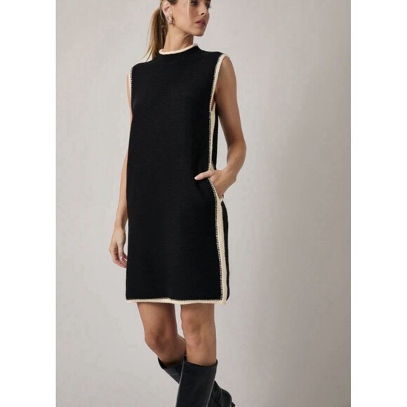 Summer Edition Dresses & Skirts - NWT Tank Sweater Knit Midi Black Cream Stretch Dress Sz S Pockets Mockneck